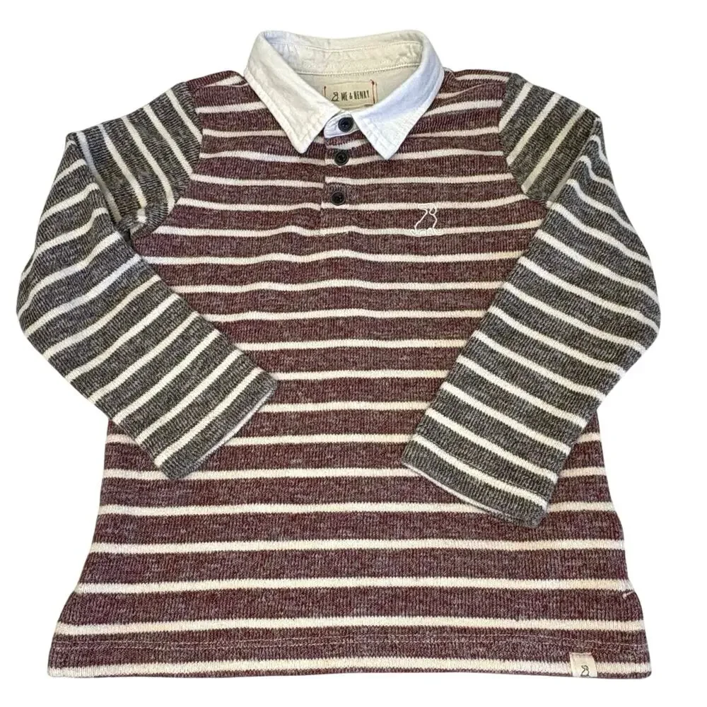 Me & Henry Striped Rugby Shirt Sweater Boy's 4/5 | Maroon, Gray